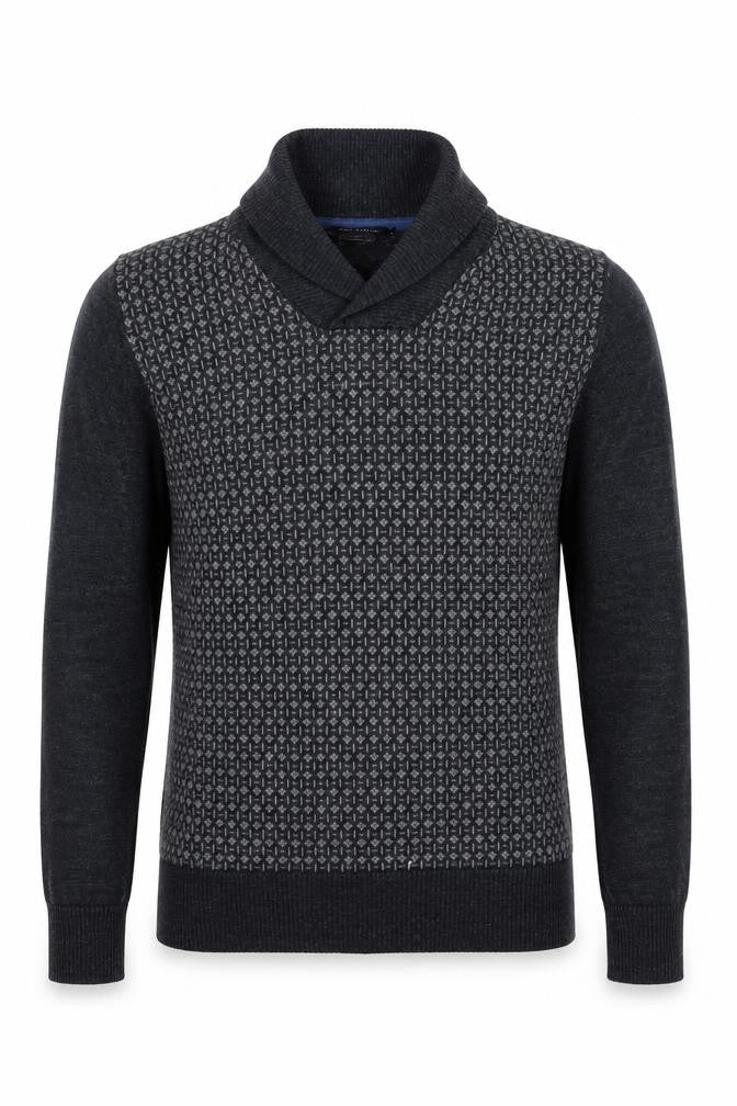 Jeff Banks Mens Grey Wool Mix Shawl Neck Jumper Small Classic Knit
