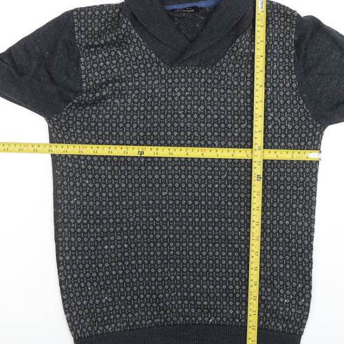 Jeff Banks Mens Grey Wool Mix Shawl Neck Jumper Small Classic Knit