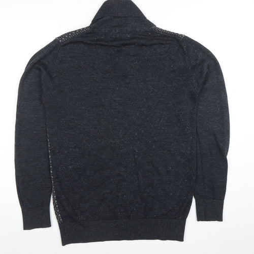 Jeff Banks Mens Grey Wool Mix Shawl Neck Jumper Small Classic Knit