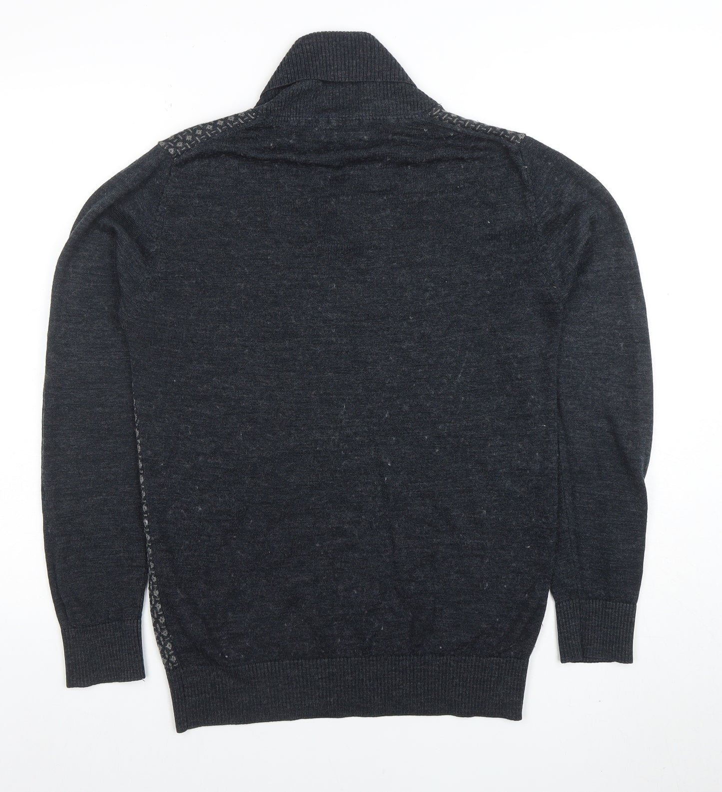 Jeff Banks Mens Grey Wool Mix Shawl Neck Jumper Small Classic Knit