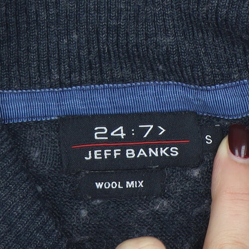 Jeff Banks Mens Grey Wool Mix Shawl Neck Jumper Small Classic Knit