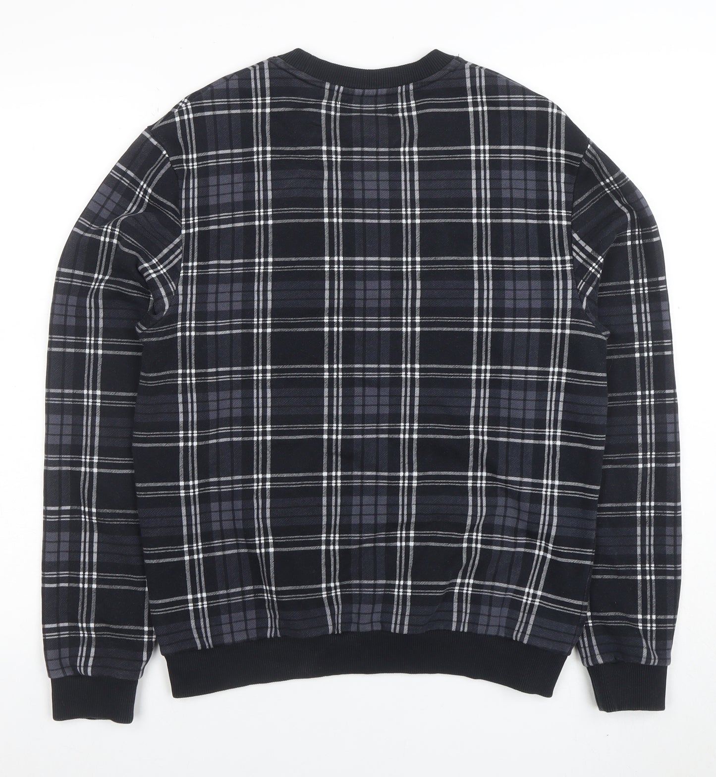 Fred Perry Men's Black Plaid Crew Neck Sweatshirt L