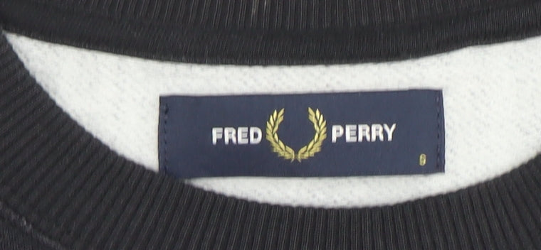 Fred Perry Men's Black Plaid Crew Neck Sweatshirt L