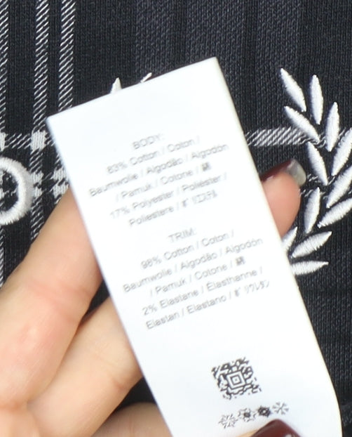 Fred Perry Men's Black Plaid Crew Neck Sweatshirt L