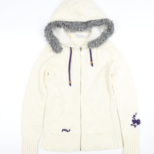 Maui Wowie Women’s Ivory Hooded Full Zip Knit Jumper Size 10