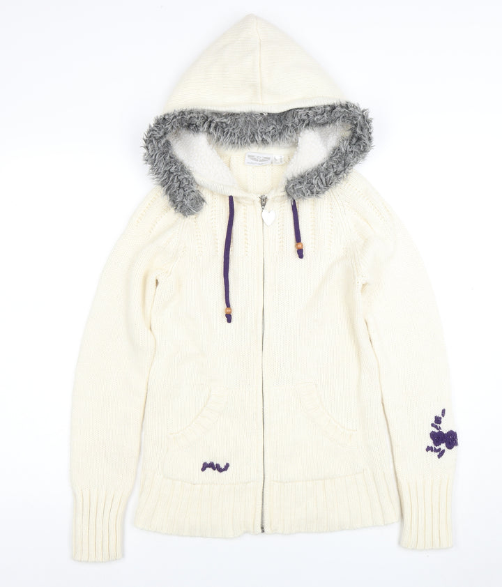 Maui Wowie Women’s Ivory Hooded Full Zip Knit Jumper Size 10