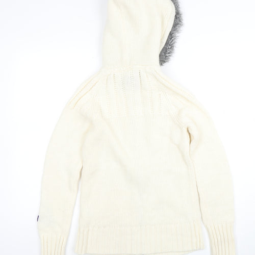 Maui Wowie Women’s Ivory Hooded Full Zip Knit Jumper Size 10