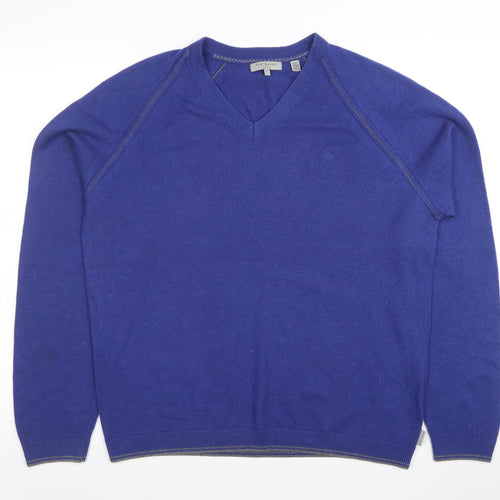 Ted Baker Men's Blue Wool Cashmere V-Neck Jumper Size S