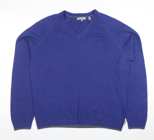 Ted Baker Men's Blue Wool Cashmere V-Neck Jumper Size S