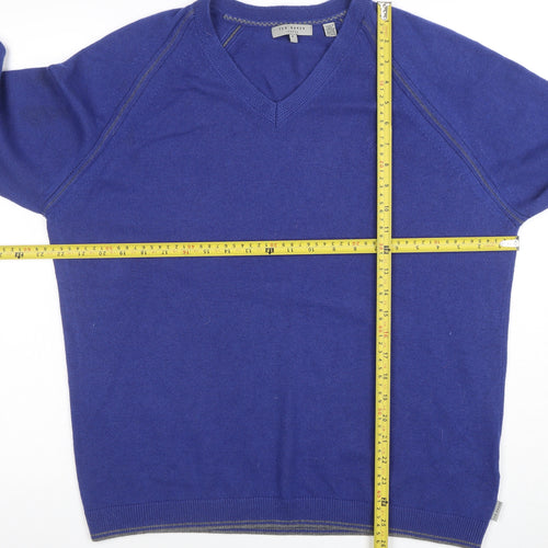 Ted Baker Men's Blue Wool Cashmere V-Neck Jumper Size S