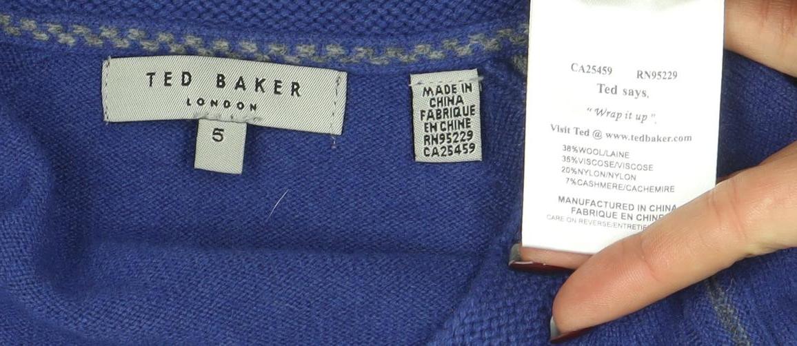 Ted Baker Men's Blue Wool Cashmere V-Neck Jumper Size S