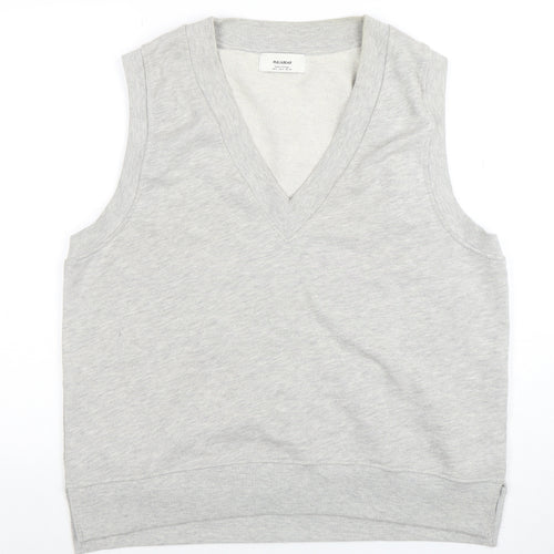 Pull&Bear Men's Grey V-Neck Sleeveless T-Shirt Medium