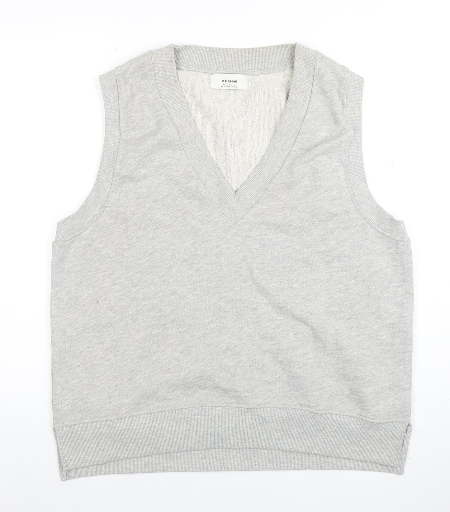 Pull&Bear Men's Grey V-Neck Sleeveless T-Shirt Medium