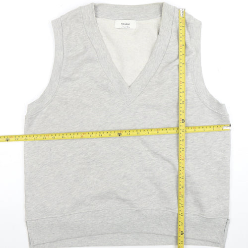 Pull&Bear Men's Grey V-Neck Sleeveless T-Shirt Medium