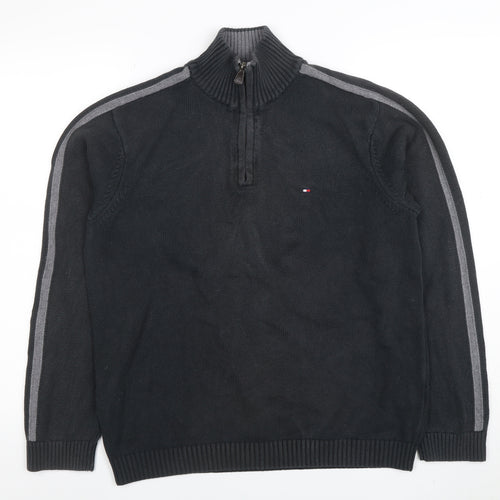 Tommy Hilfiger Men's Black Cotton 1/2 Zip High Neck Jumper Size S