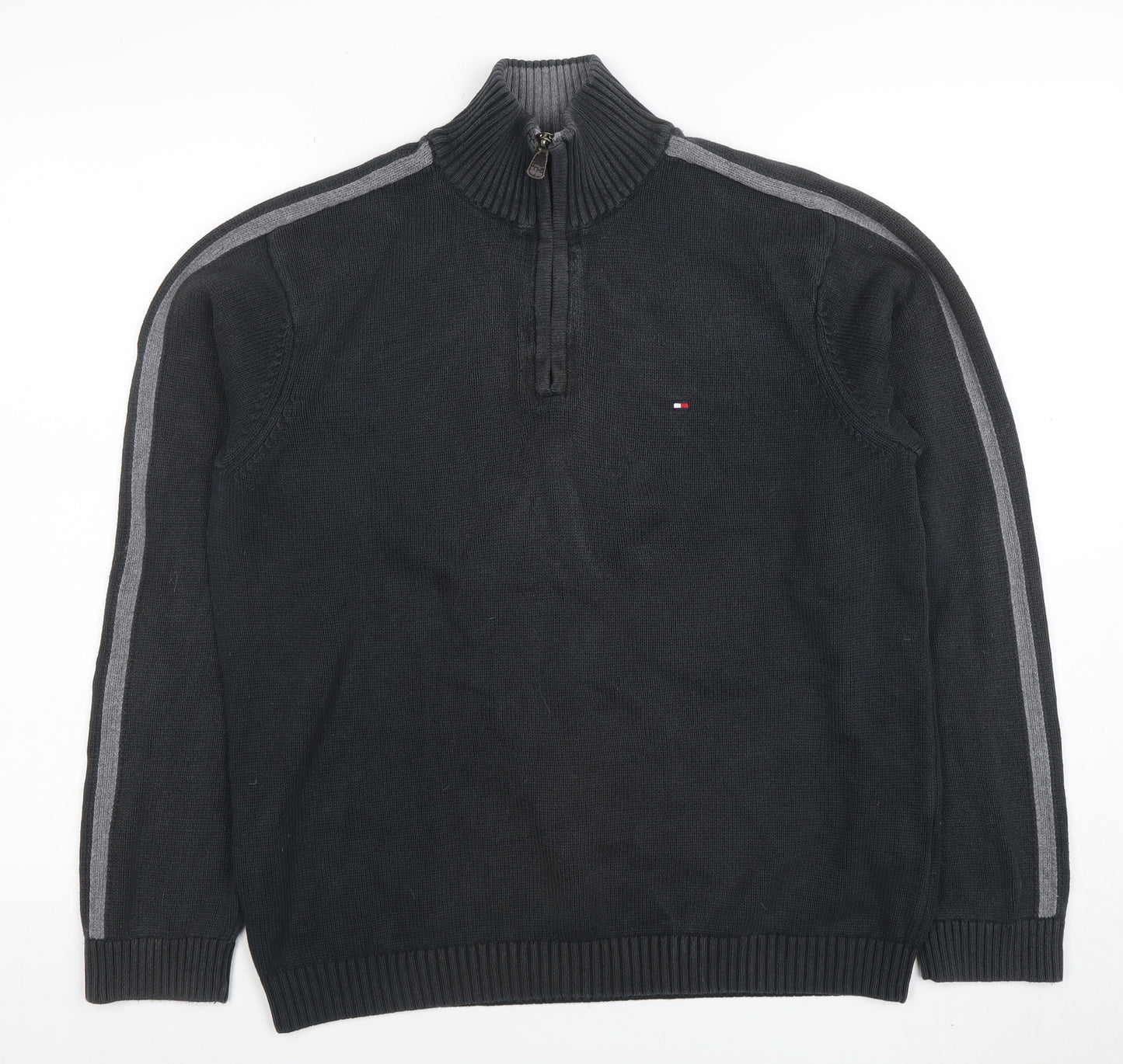 Tommy Hilfiger Men's Black Cotton 1/2 Zip High Neck Jumper Size S
