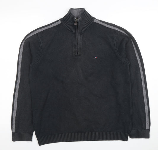 Tommy Hilfiger Men's Black Cotton 1/2 Zip High Neck Jumper Size S