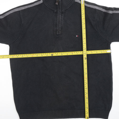 Tommy Hilfiger Men's Black Cotton 1/2 Zip High Neck Jumper Size S