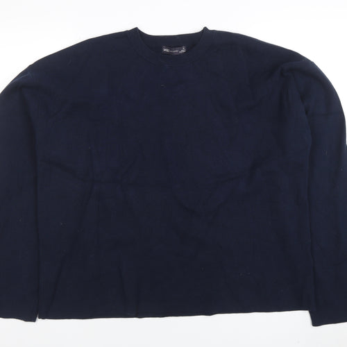 Marks and Spencer Women's Blue Cotton Crew Neck Jumper XL