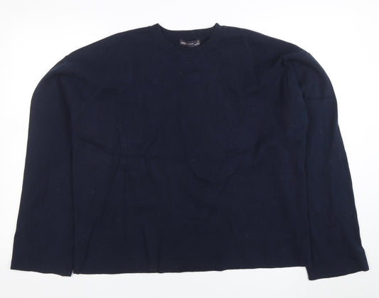 Marks and Spencer Women's Blue Cotton Crew Neck Jumper XL