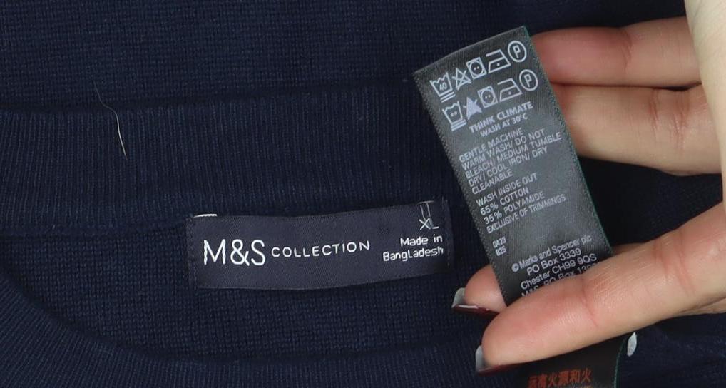 Marks and Spencer Women's Blue Cotton Crew Neck Jumper XL