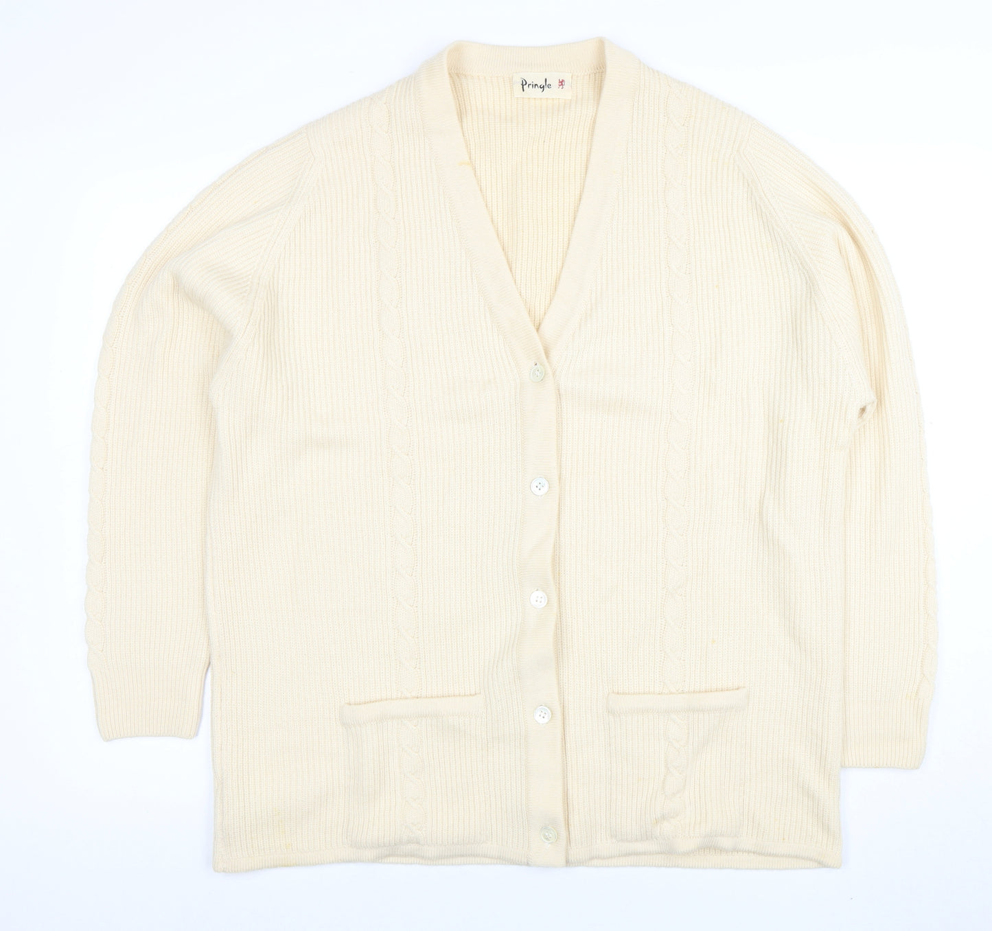 Pringle Womens Ivory Pure Wool V-Neck Cardigan Size L