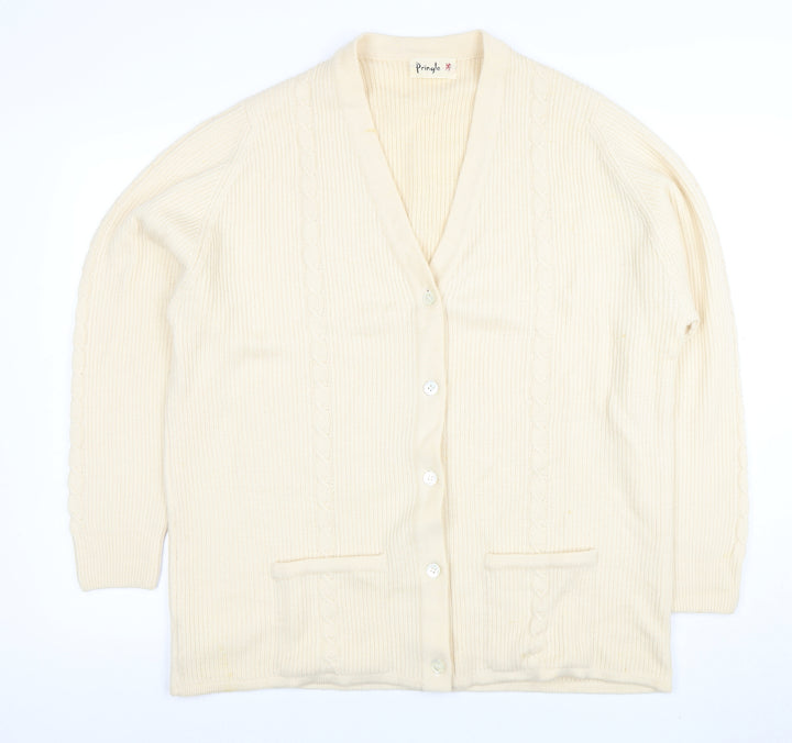 Pringle Womens Ivory Pure Wool V-Neck Cardigan Size L