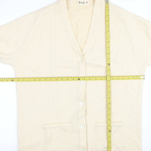Pringle Womens Ivory Pure Wool V-Neck Cardigan Size L