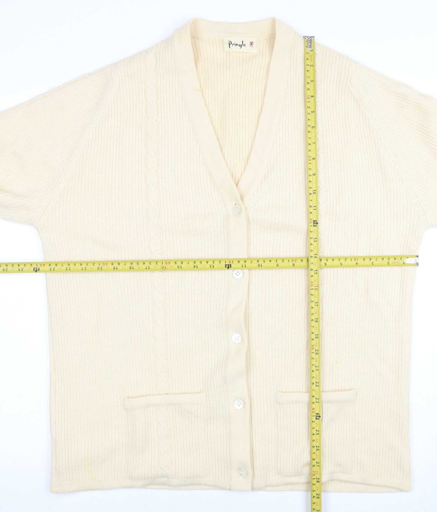 Pringle Womens Ivory Pure Wool V-Neck Cardigan Size L