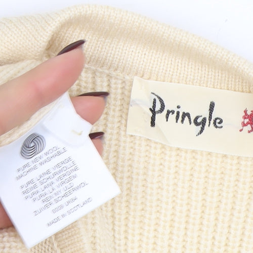 Pringle Womens Ivory Pure Wool V-Neck Cardigan Size L