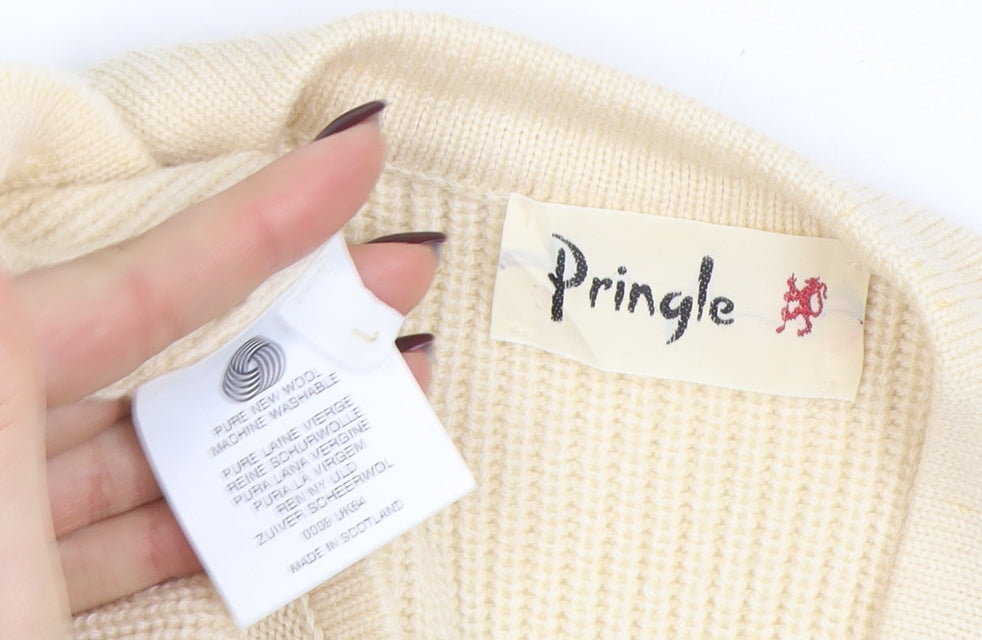 Pringle Womens Ivory Pure Wool V-Neck Cardigan Size L