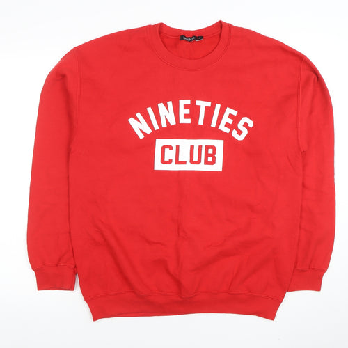 Boohoo Women's Red 'Nineties Club' Logo Crew Neck Sweatshirt Size M