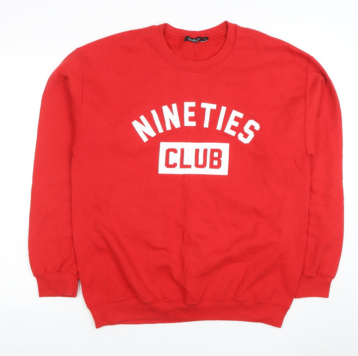 Boohoo Women's Red 'Nineties Club' Logo Crew Neck Sweatshirt Size M