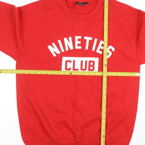 Boohoo Women's Red 'Nineties Club' Logo Crew Neck Sweatshirt Size M