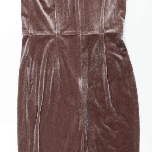Motel Women’s Brown Floral Embroidered Velvet Bodycon Midi Dress Size 8