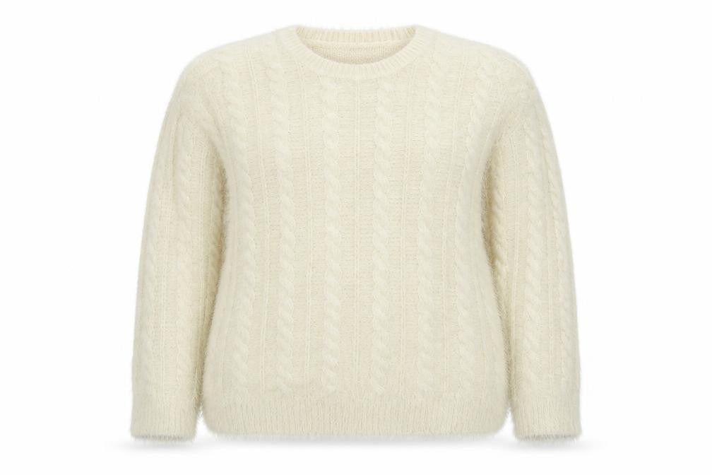Front view of Cotton Traders Women’s Cream Cable-Knit Jumper, size UK 22/24