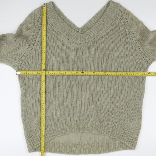 Modern Amity Women’s Green V-Neck Mohair Wool Pullover Jumper Size S