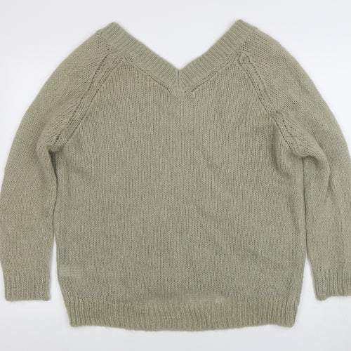 Modern Amity Women’s Green V-Neck Mohair Wool Pullover Jumper Size S