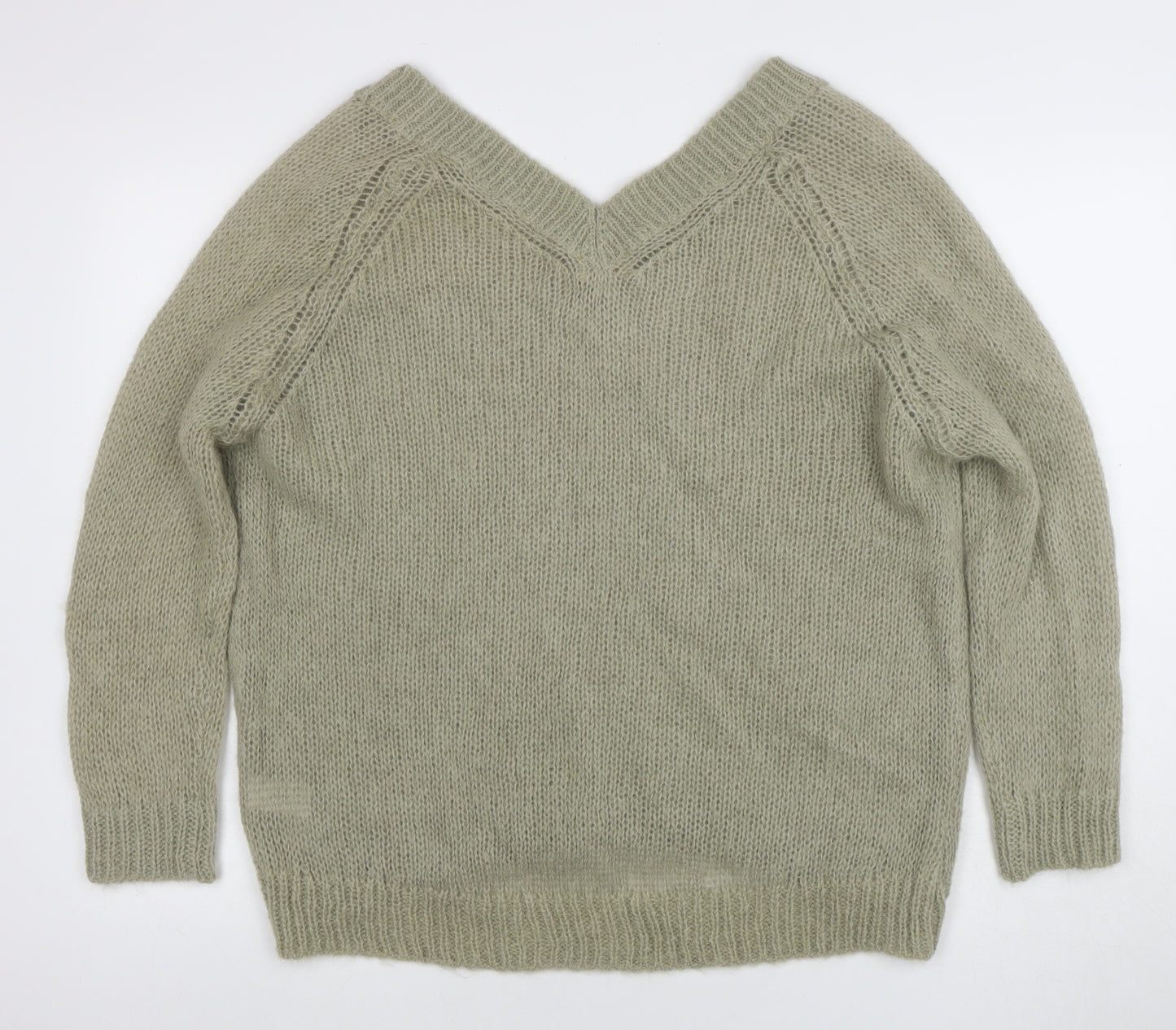 Modern Amity Women’s Green V-Neck Mohair Wool Pullover Jumper Size S
