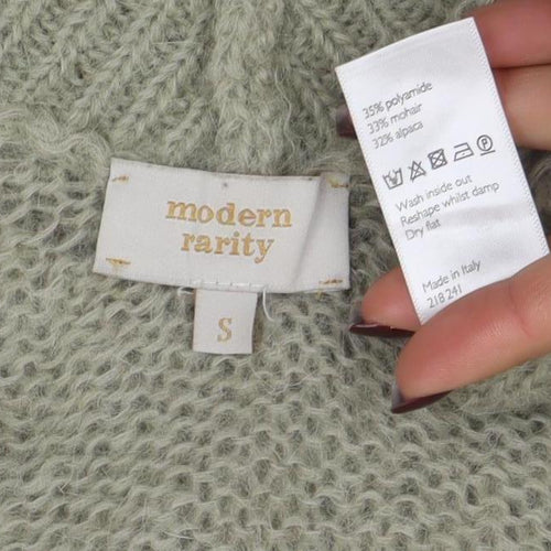 Modern Amity Women’s Green V-Neck Mohair Wool Pullover Jumper Size S