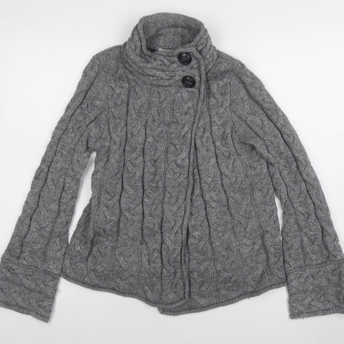 Marks and Spencer Womens Grey Cable-Knit High Neck Wool Cardigan Size 10