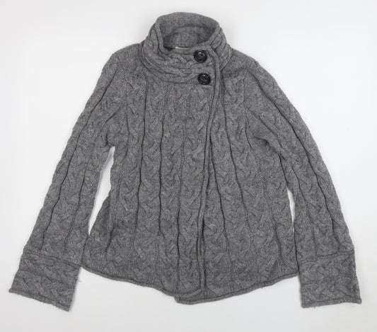 Marks and Spencer Womens Grey Cable-Knit High Neck Wool Cardigan Size 10