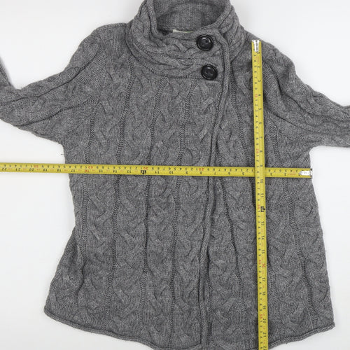Marks and Spencer Womens Grey Cable-Knit High Neck Wool Cardigan Size 10