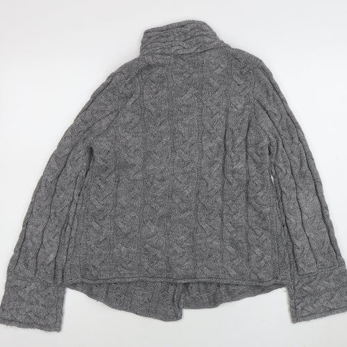 Marks and Spencer Womens Grey Cable-Knit High Neck Wool Cardigan Size 10