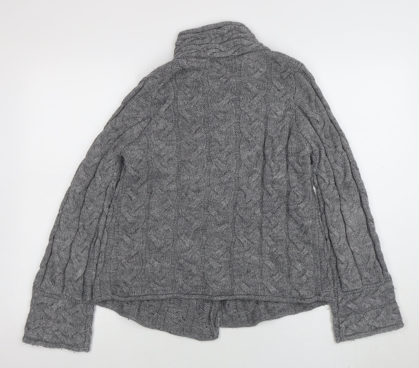 Marks and Spencer Womens Grey Cable-Knit High Neck Wool Cardigan Size 10
