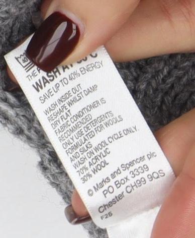 Marks and Spencer Womens Grey Cable-Knit High Neck Wool Cardigan Size 10
