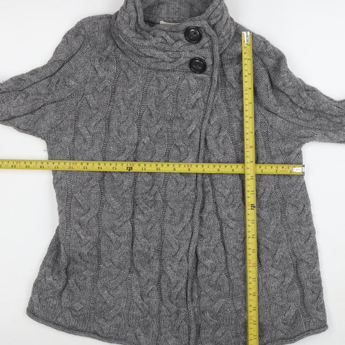 Marks and Spencer Womens Grey Cable-Knit High Neck Wool Cardigan Size 10