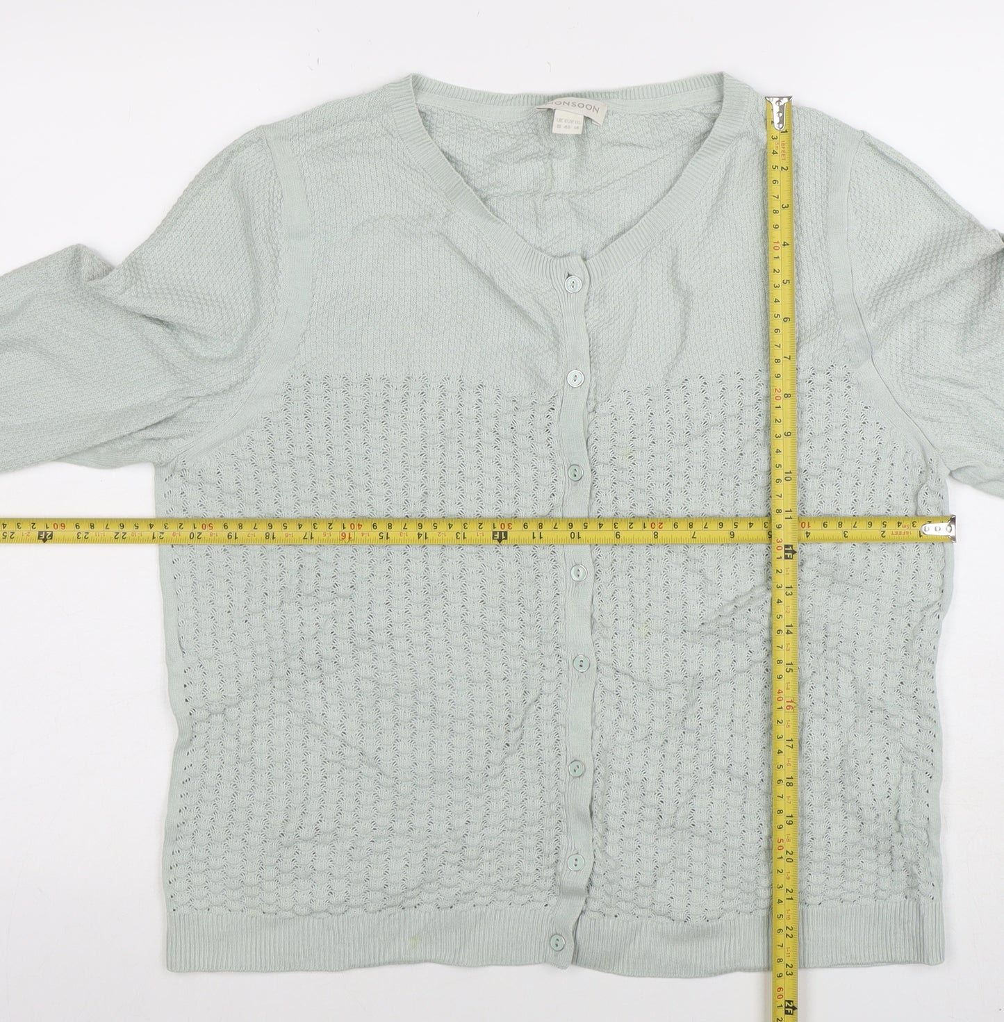 Monsoon Women's Ivory Cotton Knit Button Cardigan Size 14