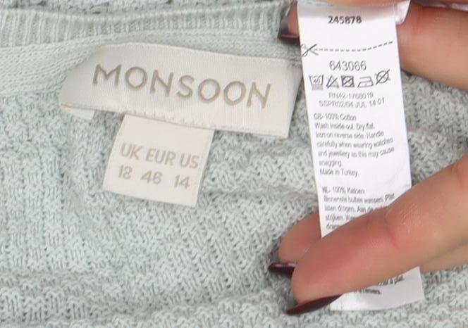 Monsoon Women's Ivory Cotton Knit Button Cardigan Size 14