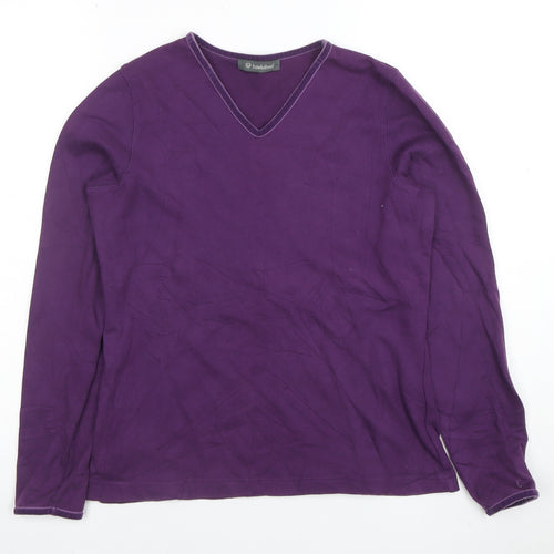 Hawkstead Women's Purple V-Neck Long Sleeve Cotton T-Shirt Size 12